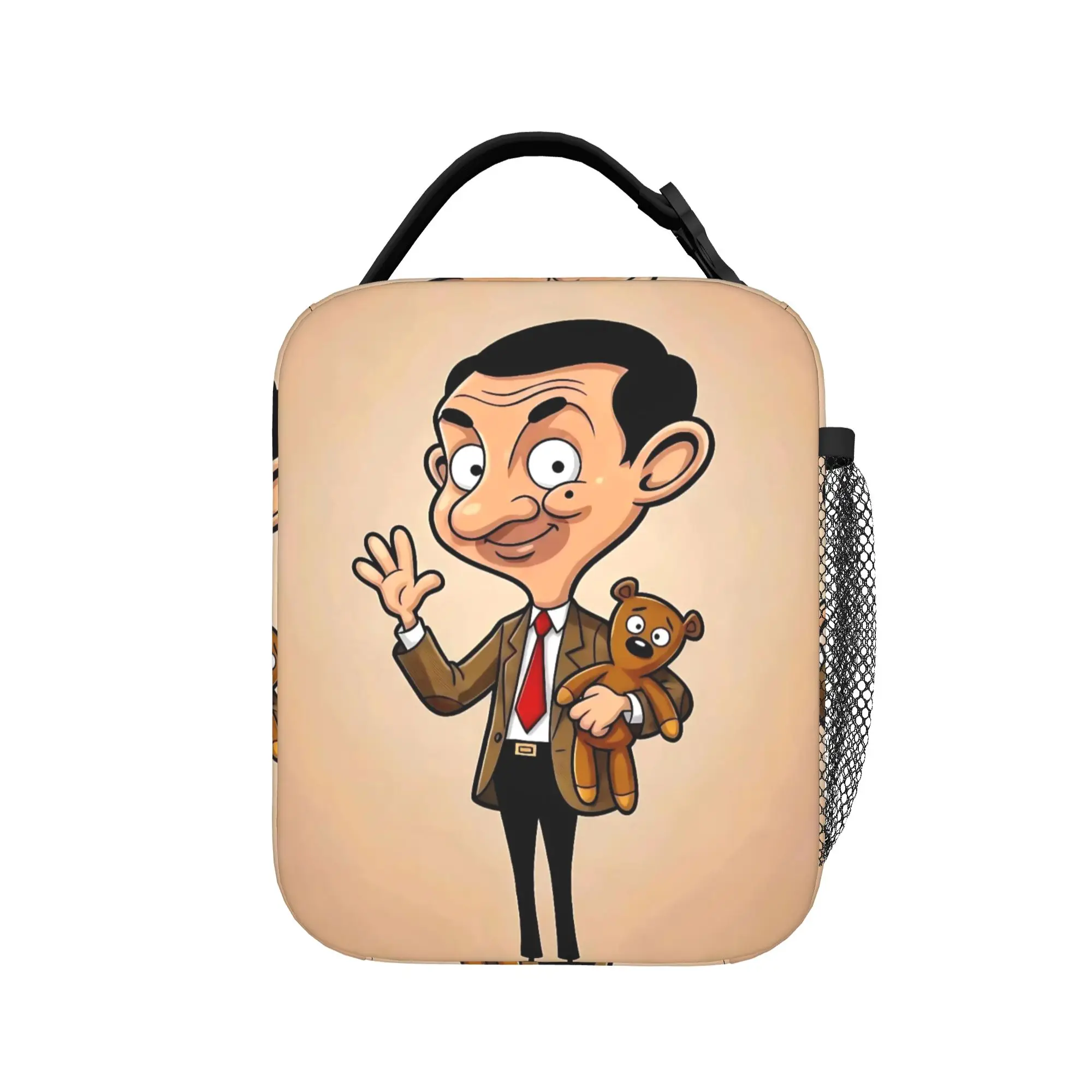 Mr. Beans Teddy Bear  Insulated Lunch Bag Thermal Bag Reusable,Meal Container Cartoon   Large Tote Lunch Box Food Storage Bags