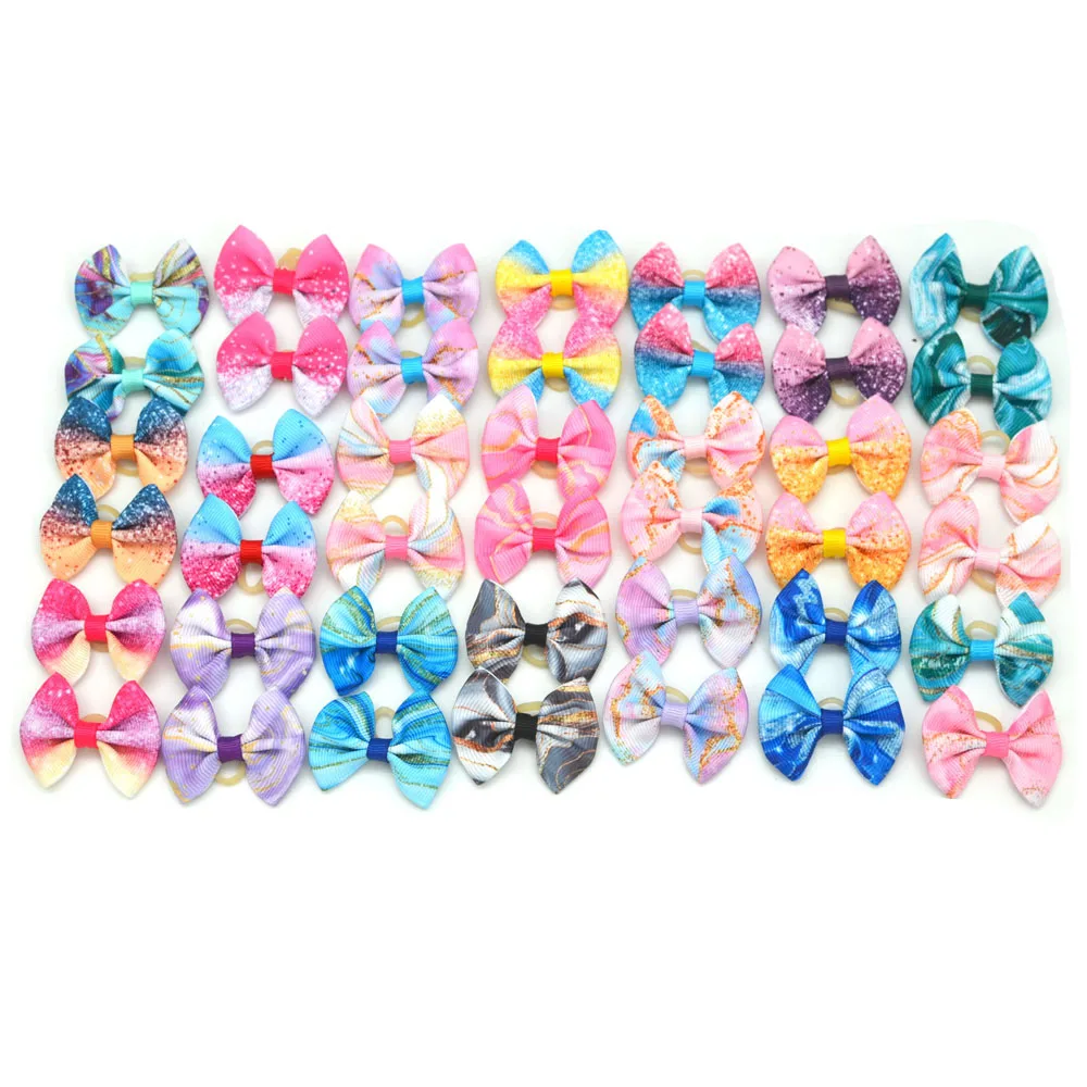 100PCS Gradient Color Dog Hair Bows Decorate Dog Hair Bows Cute Puppy Hair Accessories with Rubber Bands for Small Dog Supplies