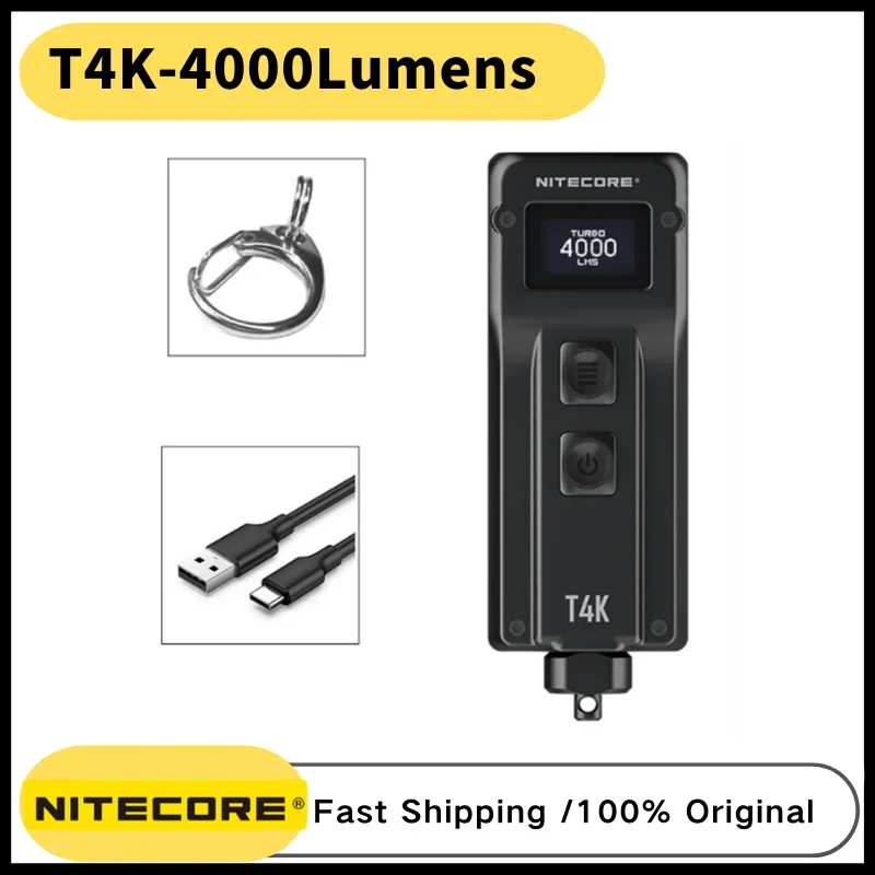 Nitecore-充電式ミニ懐中電灯t4k,4000ルーメン,LED懐中電灯,内蔵,1000mAhバッテリー,キーホルダーライト