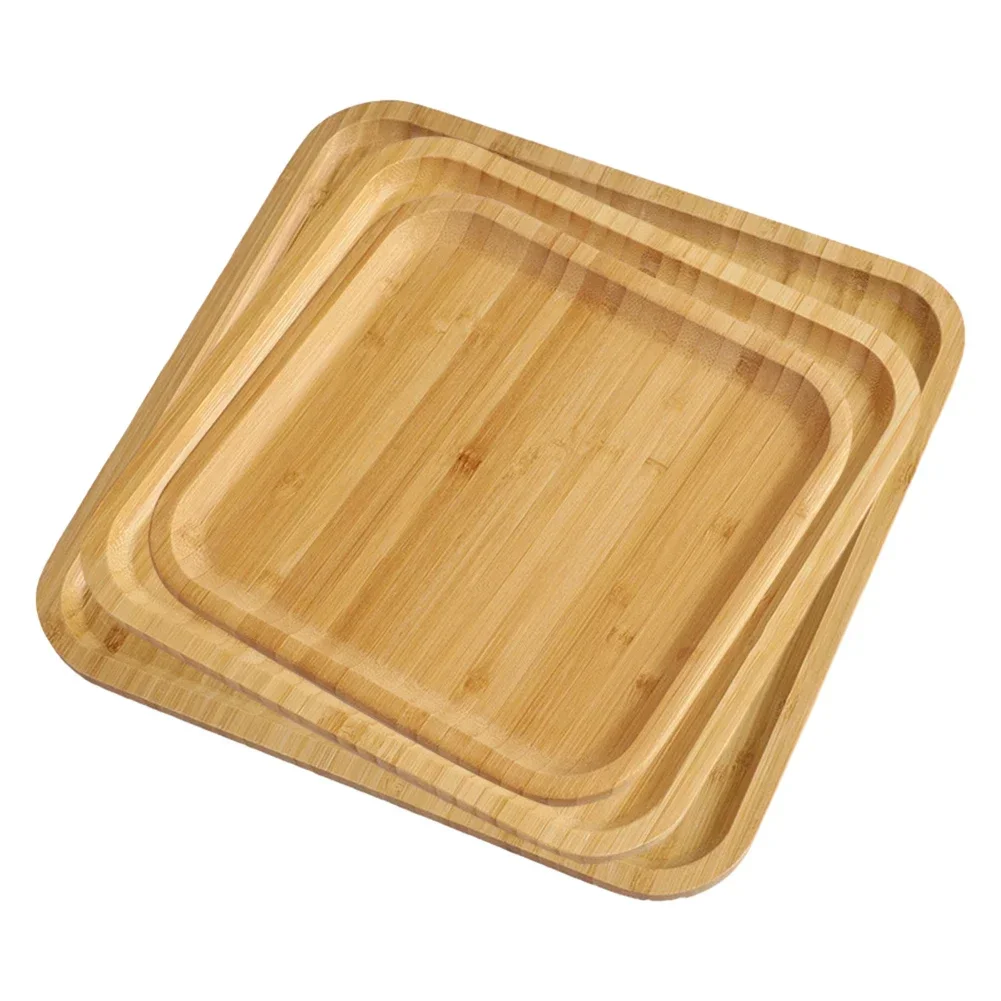 Bamboo Wooden Storage Tray Square Tea Coffee Cup Tray Breakfast Dinner Plate Bread Fruit Cake Food Serving Tray