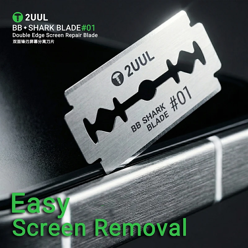 2UUL BB01 Shark No.01 Double Edge Screen Repair Blade (100Pcs/Box) for Curved Flat Screen Phone Repair Disassembly Knife