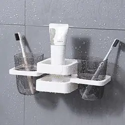 Toothpaste Holder Toothbrush Cup Rack Multi Punch-free Foldable Wall-mounted Suction-up Electric Toothbrush Organizer
