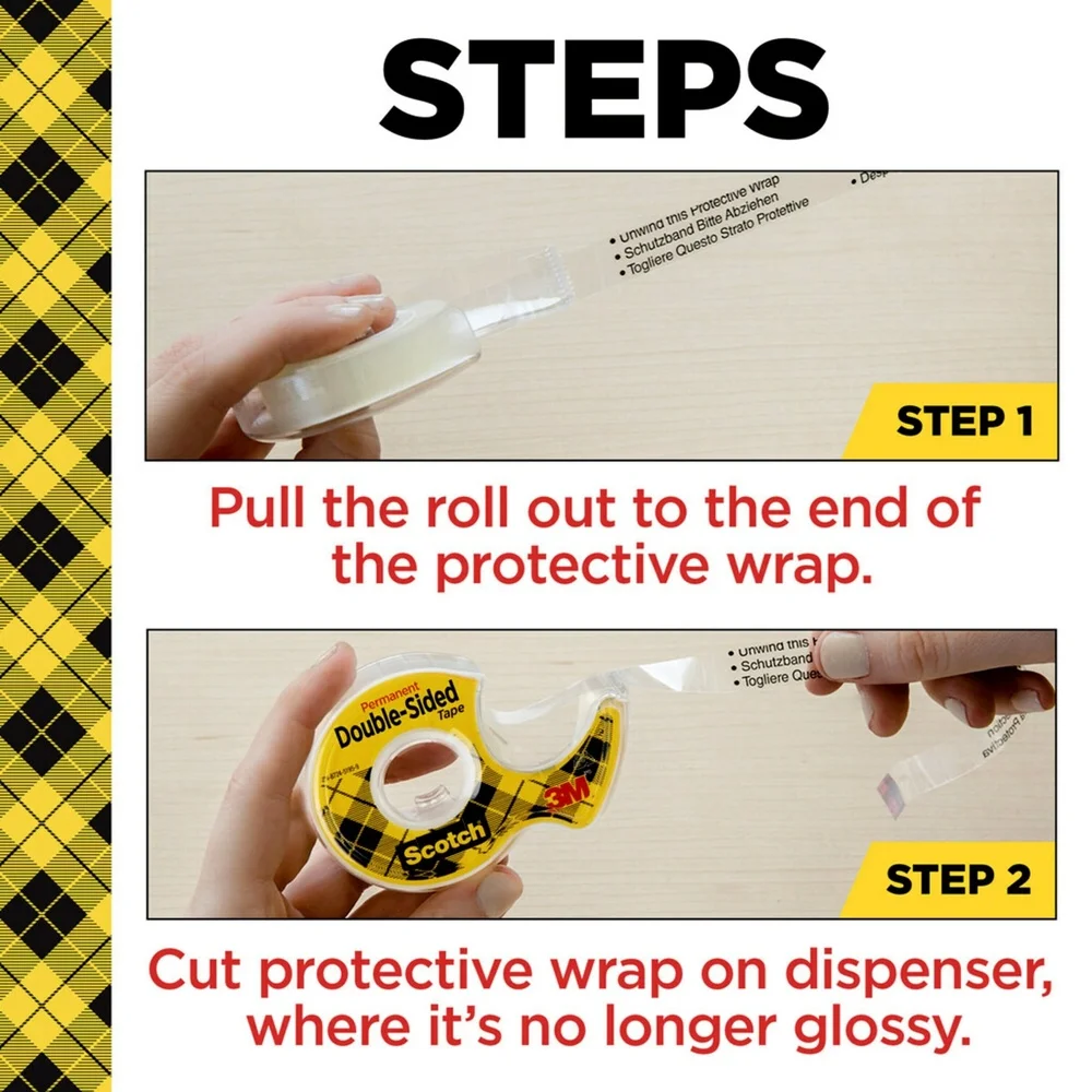 شريط مزدوج الجوانب شفاف دائم 1/2 بوصة × 500 بوصة 6 موزعات مثالية لسكرابوكينغ المكتب مشاريع فنية صياغة لاصقة