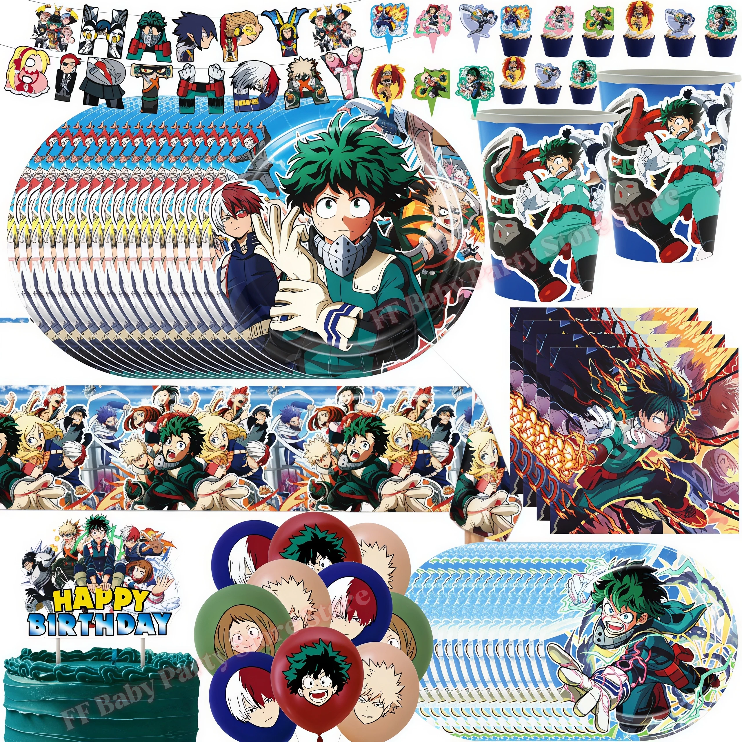 Kit de Decoración para Fiesta de Cumpleaños de My Hero Academia, Platos, Globos, Llaveros, Regalos para Niños, Artículos para Baby Shower