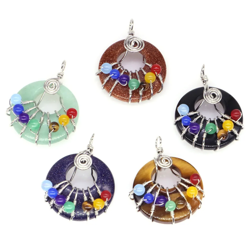 7 Chakra Beads Donut Pendant Natural Healing Crystal Stone Women Yoga Necklace Balancing Maxi Gemstone Choker Femme Jewelry Gift