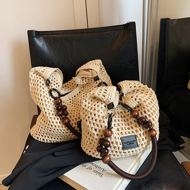 

Пляжная тканая сумка для отдыха на море, женская новая полая вязаная сумка, большая вместительная сумка на одно плечо, подмышки, регулируемый ремень