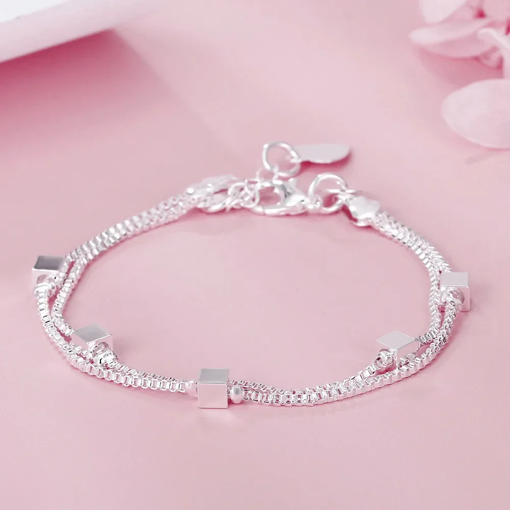 Braccialetti a catena con scatola quadrata fine in argento Sterling 925 di lusso per le donne accessori per matrimoni per feste di moda casual