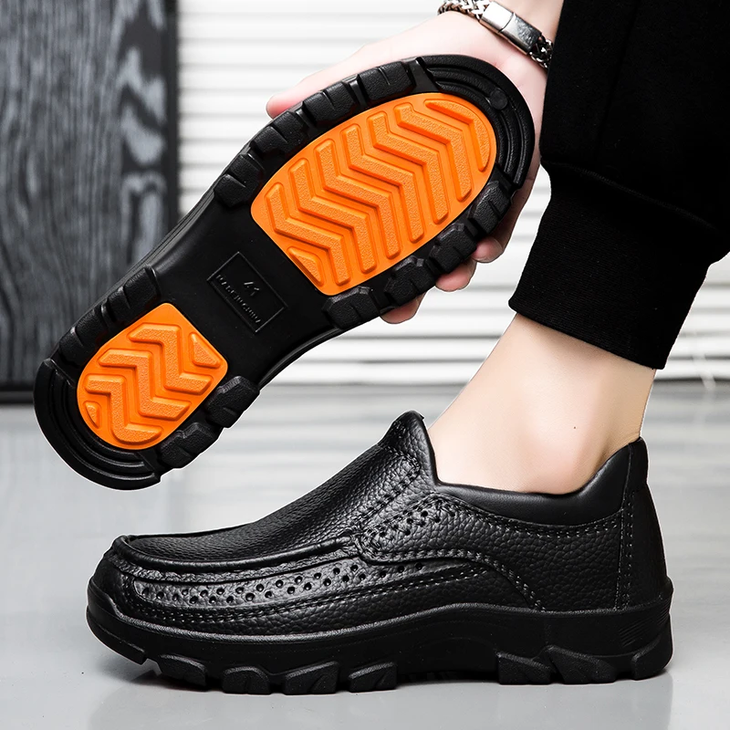 Men Black Slip On Working Loafers Waterproof Anti-slip Oilproof Thick Sole Kitchen Chef Footwear