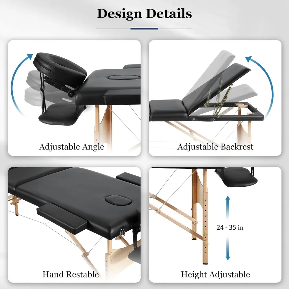 Mesas de massagem profissional 3 vezes, Lash Bed portátil para extensões de cílios, mesa tatuagem altura ajustável, 73"