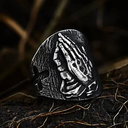 Vintage Stainless Steel Virgin Mary Praying Hand Rings For Men Women Punk Hip Hop Luxury Motorcycle Jewelry Gifts Dropshipping