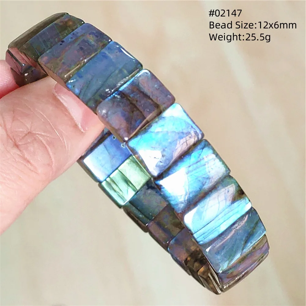 Natural Blue Labradorite Light Clear Rectangle Beads Bracelet Bangle Rainbow Labradorite Women Men Fashion Moonstone AAAAAAA