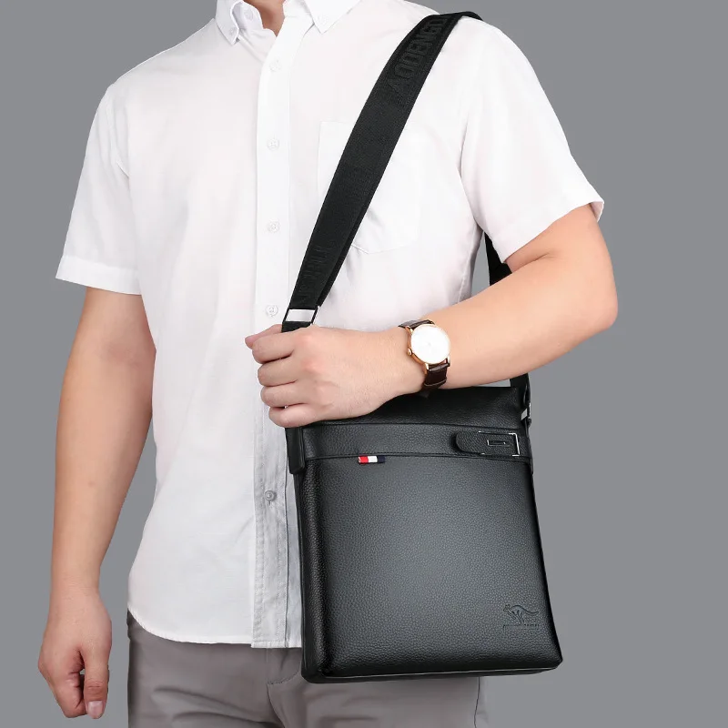 Genuine Top Grain Leather Men's Single Shoulder Bag Fashionable Casual Male Crossbody Pack New Style Student Bag image 2