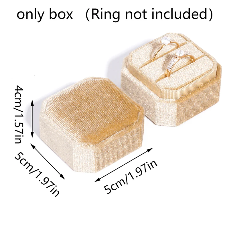 1 قطعة صندوق خاتم مخملي صندوق حلقة مزدوجة مع غطاء قابل للفصل 2 فتحات المثمن حلقة عرض حامل اقتراح الخطوبة الزفاف