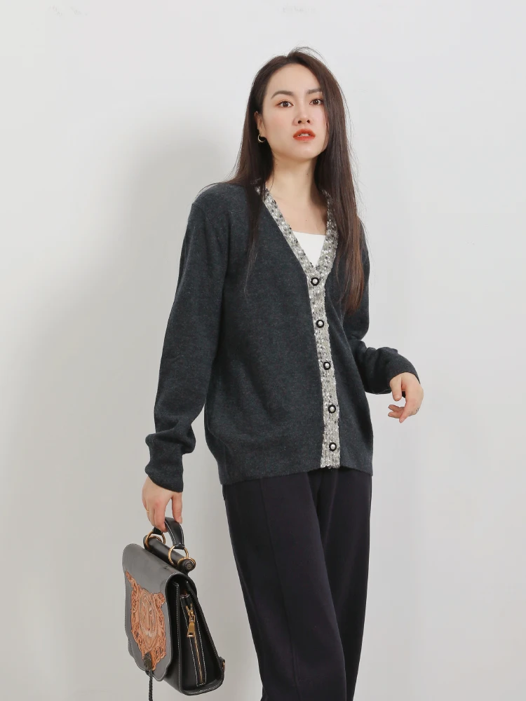 

Loose Woolen Open Cardigan Sweater Women's V-ne Color Blo Design Korean Sle Commute Faion Straight Cut Long Sve