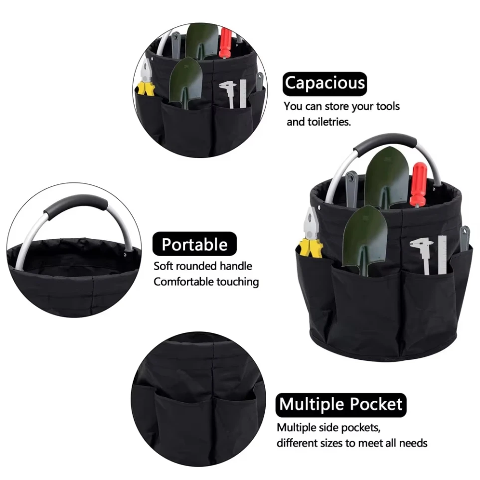 Tool Organizer Bag Bucket, 5 Gallon Power Mechanic Small Tool Bag, Garden Tote, Portable, Multi Open Top, Black