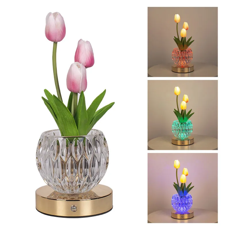 Newest RGB LED Tulip Night Light USB Charge Atmosphere Table Lamp 16-Color Dimming Christmas Gift Bedroom Desk Decor Ornament