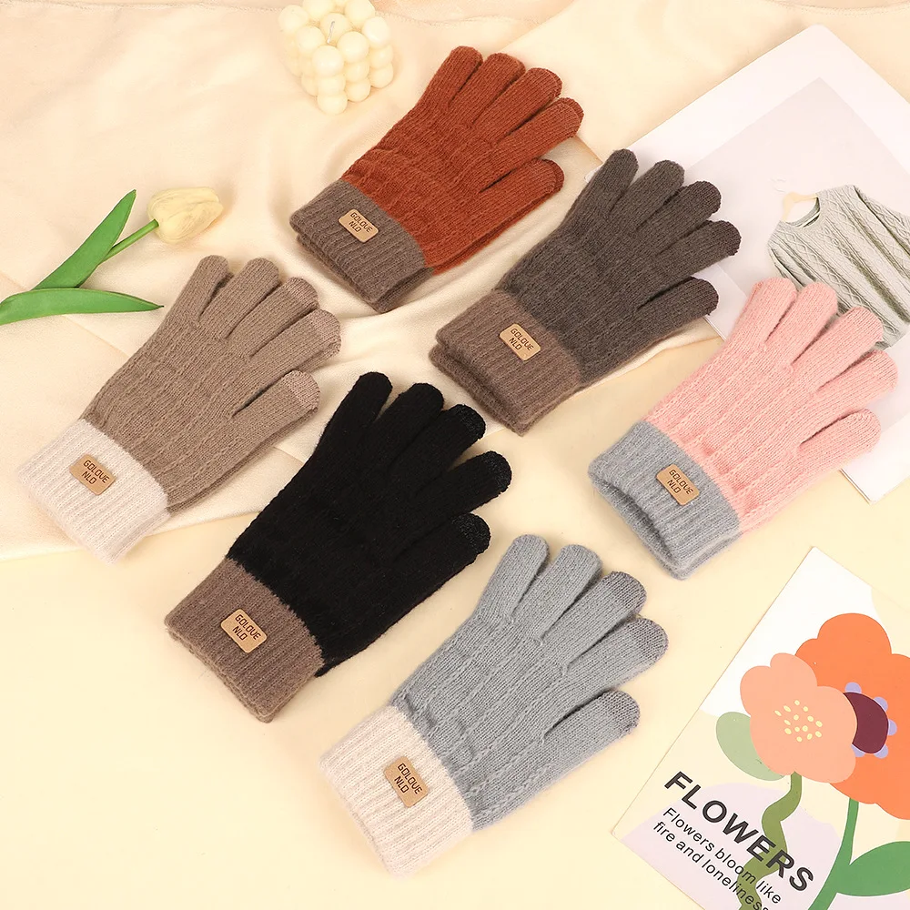 Korean Version Touch Screen Gloves, Women Winter Plush Thick Warm Windproof Gloves For Cycling For Women