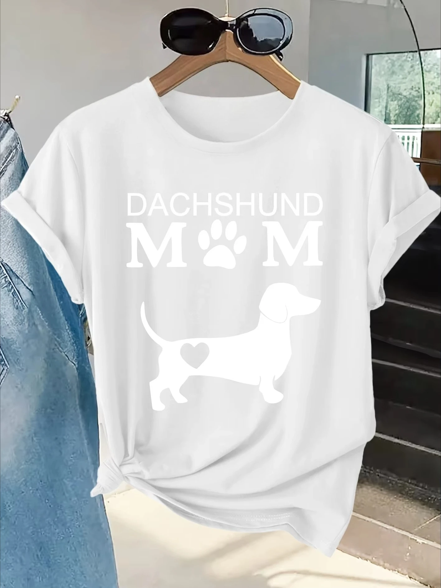 Sausage Dog Mom Fun Print Round Neck Skin Friendly Summer Personality Funny Casual Trend Daily Women Street Top Clothes for Lady
