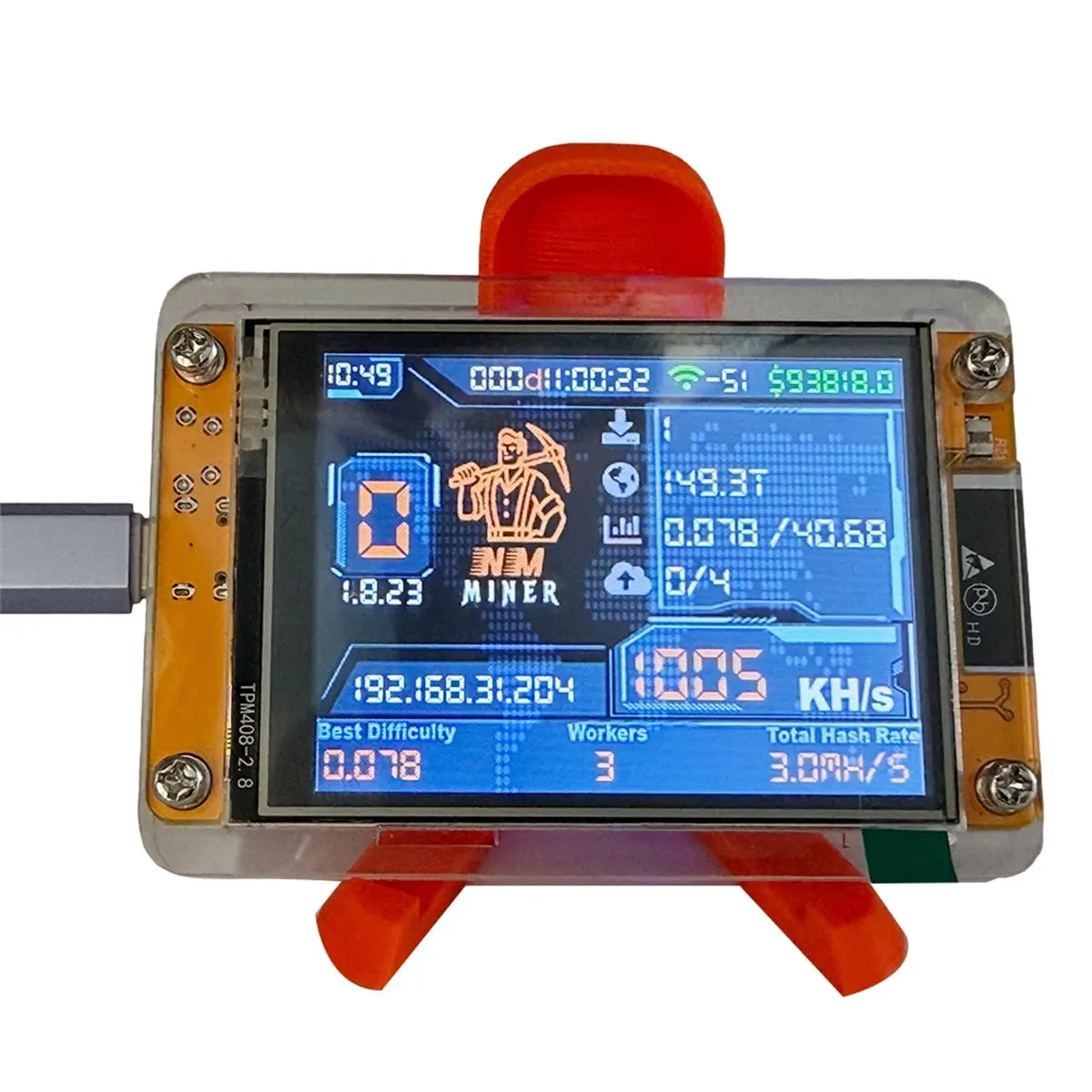 Happy New-  1000KH/S +Stand Upgraded Harshrate 2.8 Inch Smart Display Bitcoin Crypto Solo Miner for Home