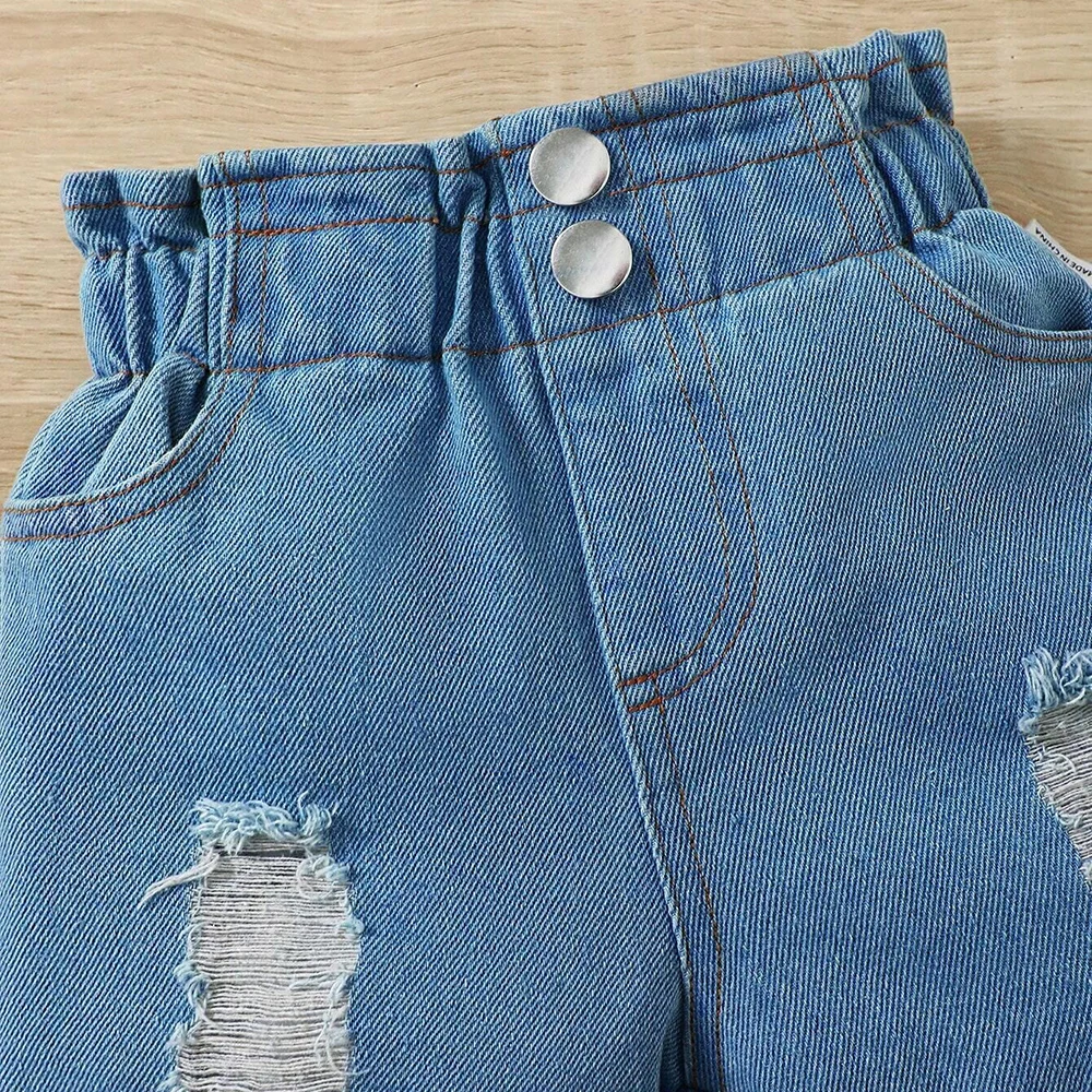 0-3 Years Baby Girl and Boy Fashion Denim Shorts Blue Elastic Waistband Ripped Shorts for Toddler Summer Outdoor Wear Unisex