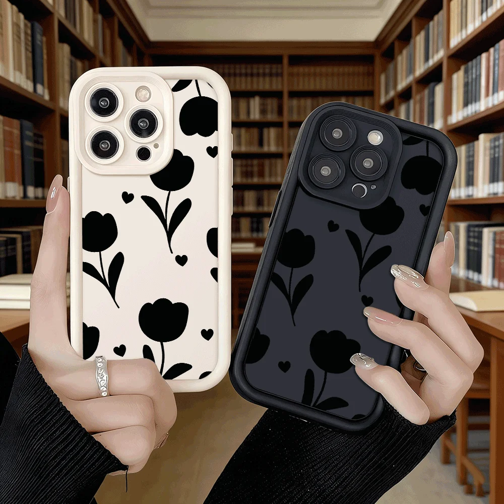 Schwarzes Tulpenblumenmuster Luxus Anti-Rutsch TPU Handyhülle für Xiaomi Redmi Note 15 14 13 12 11 10 9 Pro Vollschutz-Cover – Detail 4