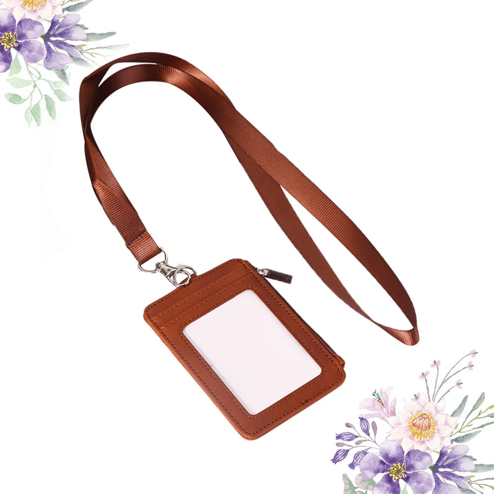 

Holder Brown Name Tag Protector Badge Hanging Storage Pocket Tear Resistant Lanyard Set For Travel School Work