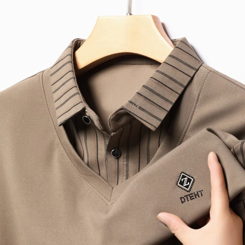 

High End Quality Men's Polo Shirt Lapel Long Sleeve T-Shirt Spring Autumn New Exquisite Chest Badge Print Business Menswear Top