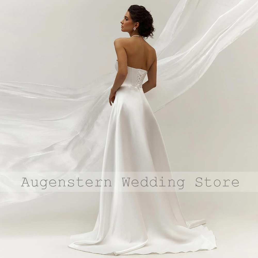 White Gown Modern White Satin Tiered Handmade Flower Wedding Party A-line Strapless Long Dresse 2024 Bespoke Occasion Gown