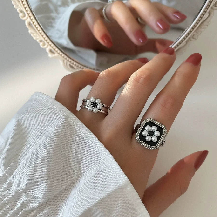XIYANIKE Sweet Cool Korean Pearls Cuff Finger Rings For Women Girl Fashion New Jewelry Gift Party Wedding anillos mujer