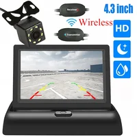 Monitor de coche plegable inalámbrico, Monitor de estacionamiento HD TFT LCD de 4,3 pulgadas, visión nocturna con cámara de marcha atrás para coche MPV RV SUV estacionamiento