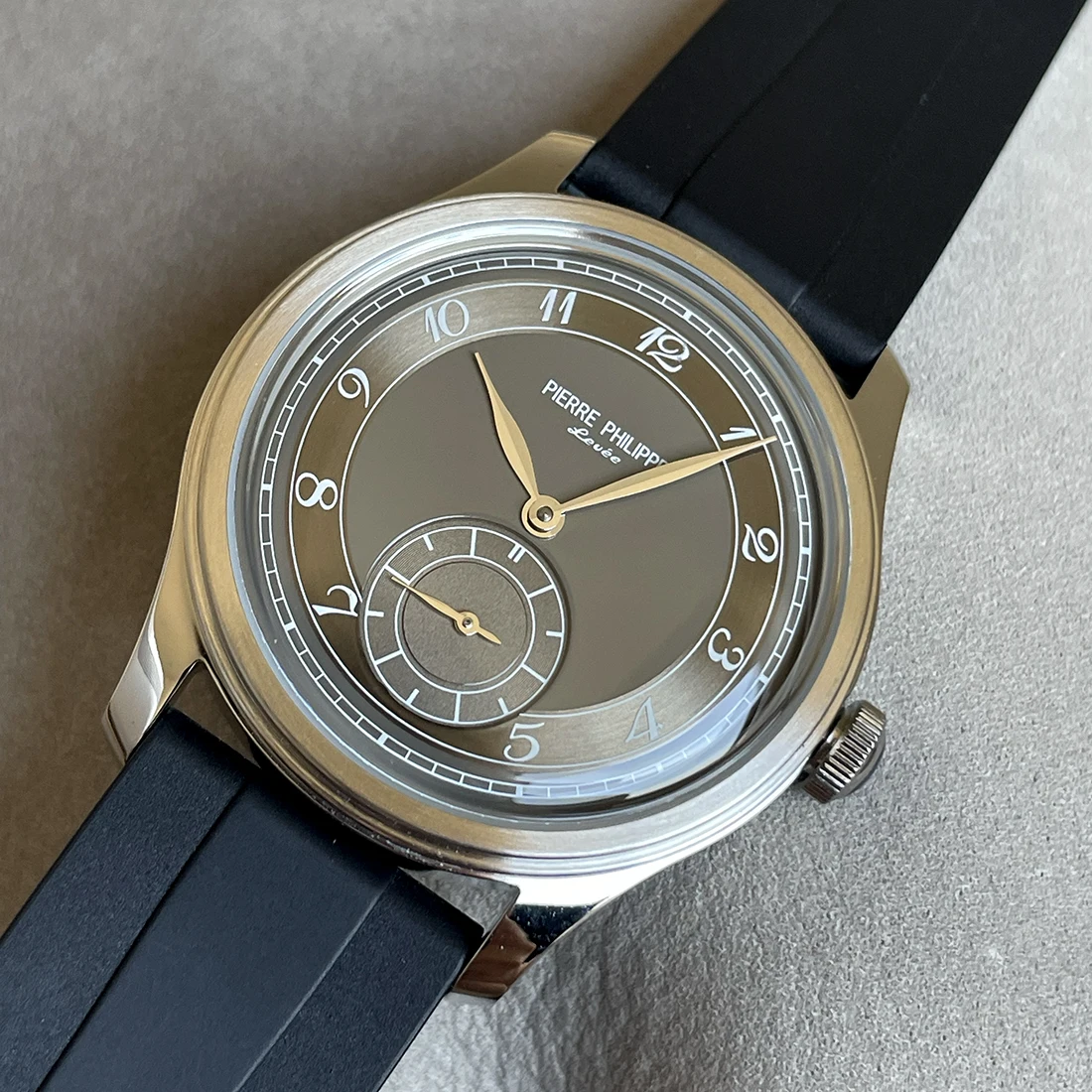 Piere philippe campo relógio branco esmalte dial retro relógio masculino safira cristal bolha vidro mecânico manual mão vento relógio