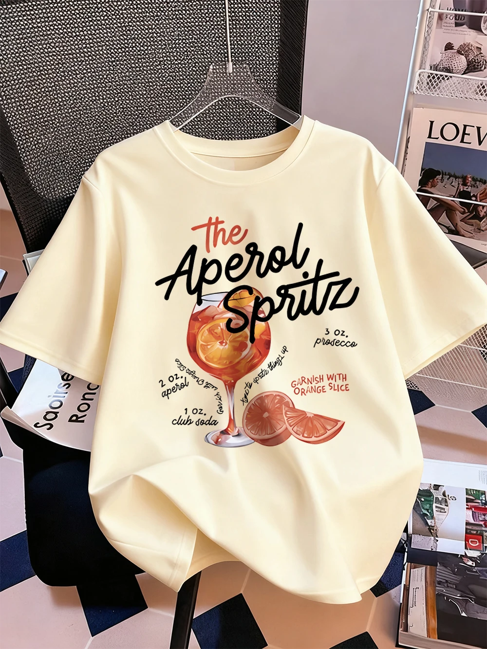 Aperol Spritz Lemon Drink Prints T-Shirt Damen Baumwolle Sommer Kurzarm Tops Bequemes lockeres O-Ausschnitt T-Shirt Sportliche Kleidung