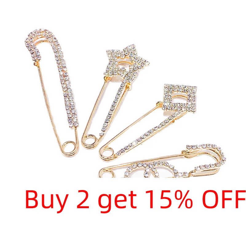 Big Geometric Crystal Brooches For Women Cardigan Buckles Excellent Rhinestone Brooch Pin Anti Exposure Buttons For Suit