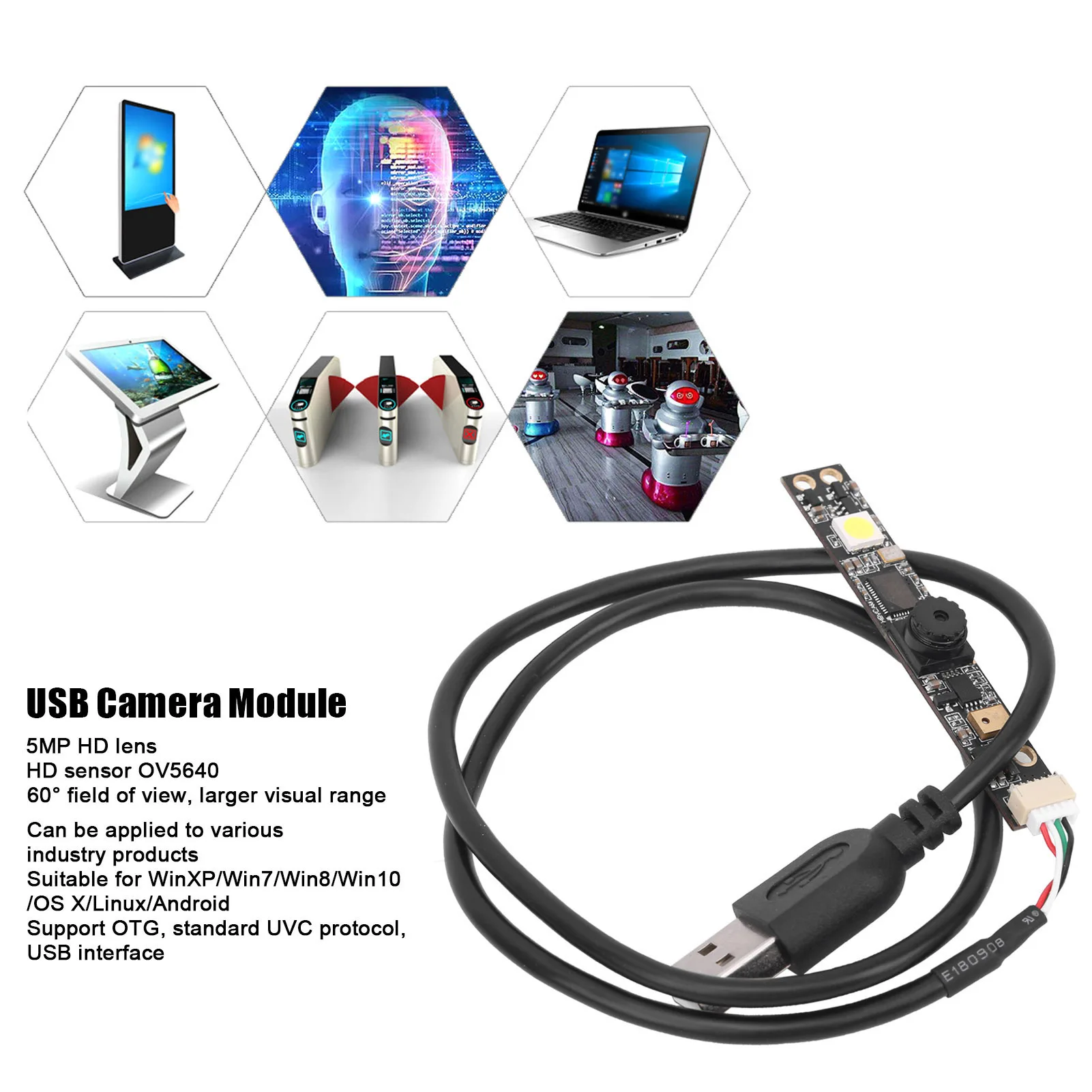 

Модуль камеры HD с USB-интерфейсом HBV-1825 FF 5 МП для WinXP/Win7/Win8/Win10/OS X/Linux/Android