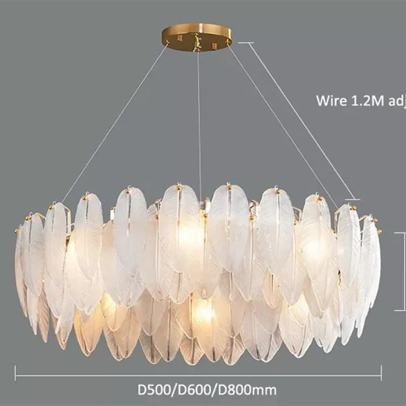 Nordic LED Chandeliers for Living Room Dining Bedroom Kitchen Glasses Feather Chandeliers Luxury Gold Art Decor Hanging Lamp