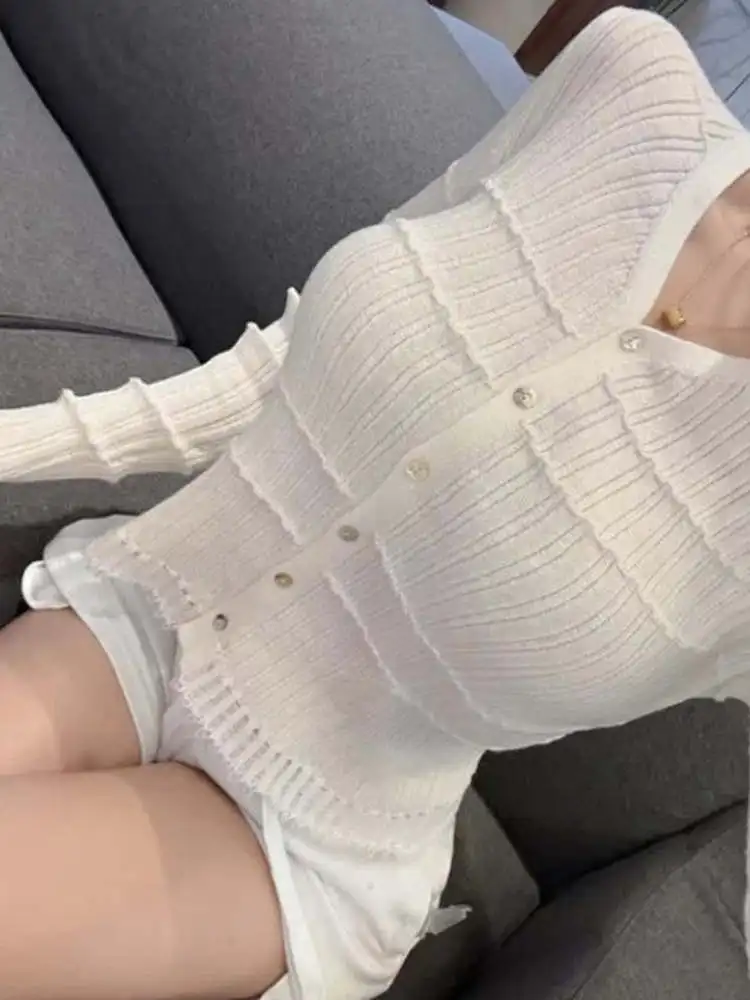 Autumn Elegant Gentle V-Neck Slim Long Sleeve Knitted Open Cardigan Women Unique Beautiful Fashionable Light Maturity Top