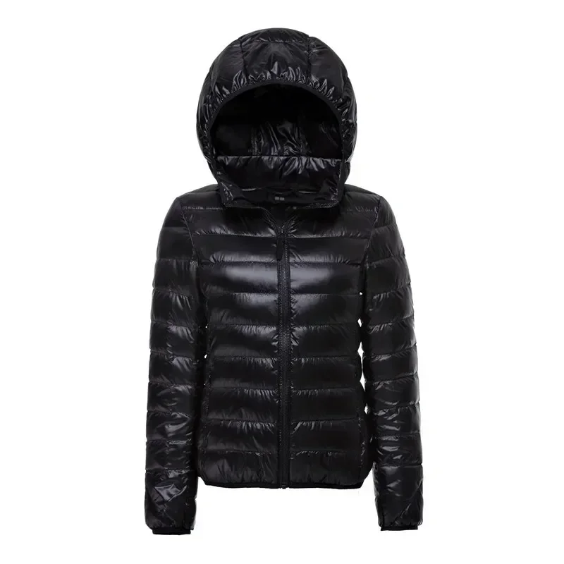 Women Hooded Short Puffer Jackets  90% White Duck Down Autumn Winter Ultra Lightweight Keep Warm Coats