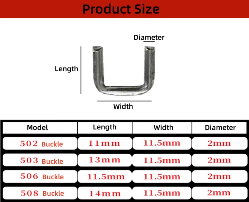 Fivela Grampos para Salsicha Clipper, Forma de U, Saco De Plástico Fivela, Selagem Strapping Machine Parts, Manual, Cogumelo, 502, 503, 506, 508