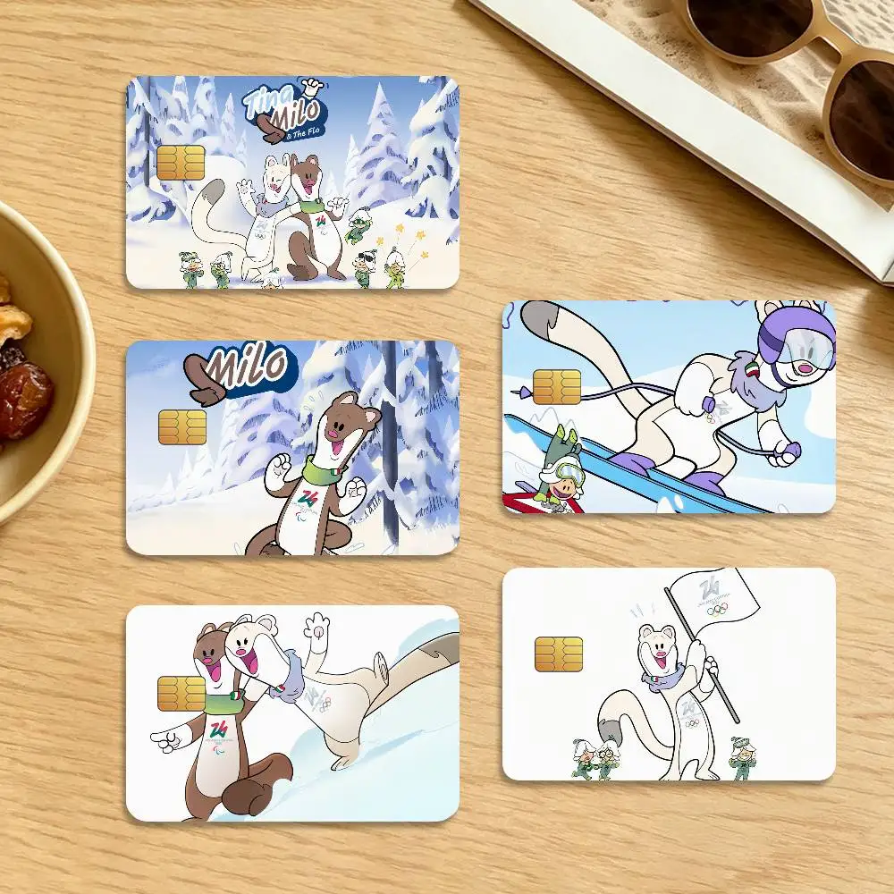 Mascot T-Tina and M-Milo Waterproof Anti-Scratch Card Skin Stickers 4Pcs Stylish Decor Covers for Credit & Debit Cards