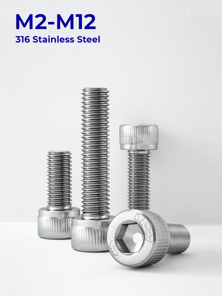 M2 M2.5 M3 M4 M5 M6 M8 M10 M12 DIN912 316 Stainless Steel A4-70 Cup Head Hexagon Hex Socket Cap Allen Head Bolts Screws