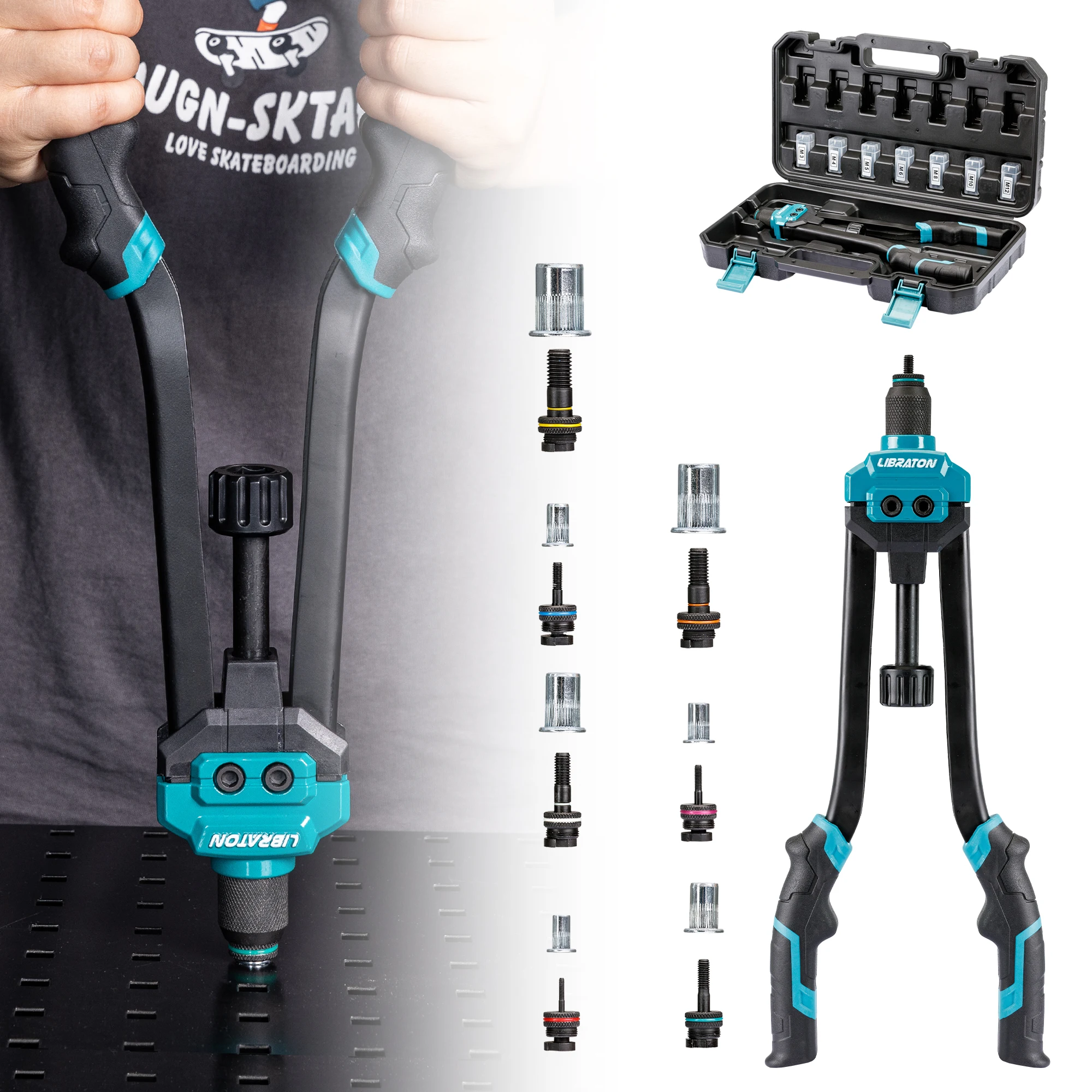 Libraton 16 "جوز برْشام أداة مجموعة اليد جوزة برْشام بندقية مع 68 قطعة برشام المكسرات 7 قطعة مماسك متري قابلة للتبديل لإصلاح المنزل #1