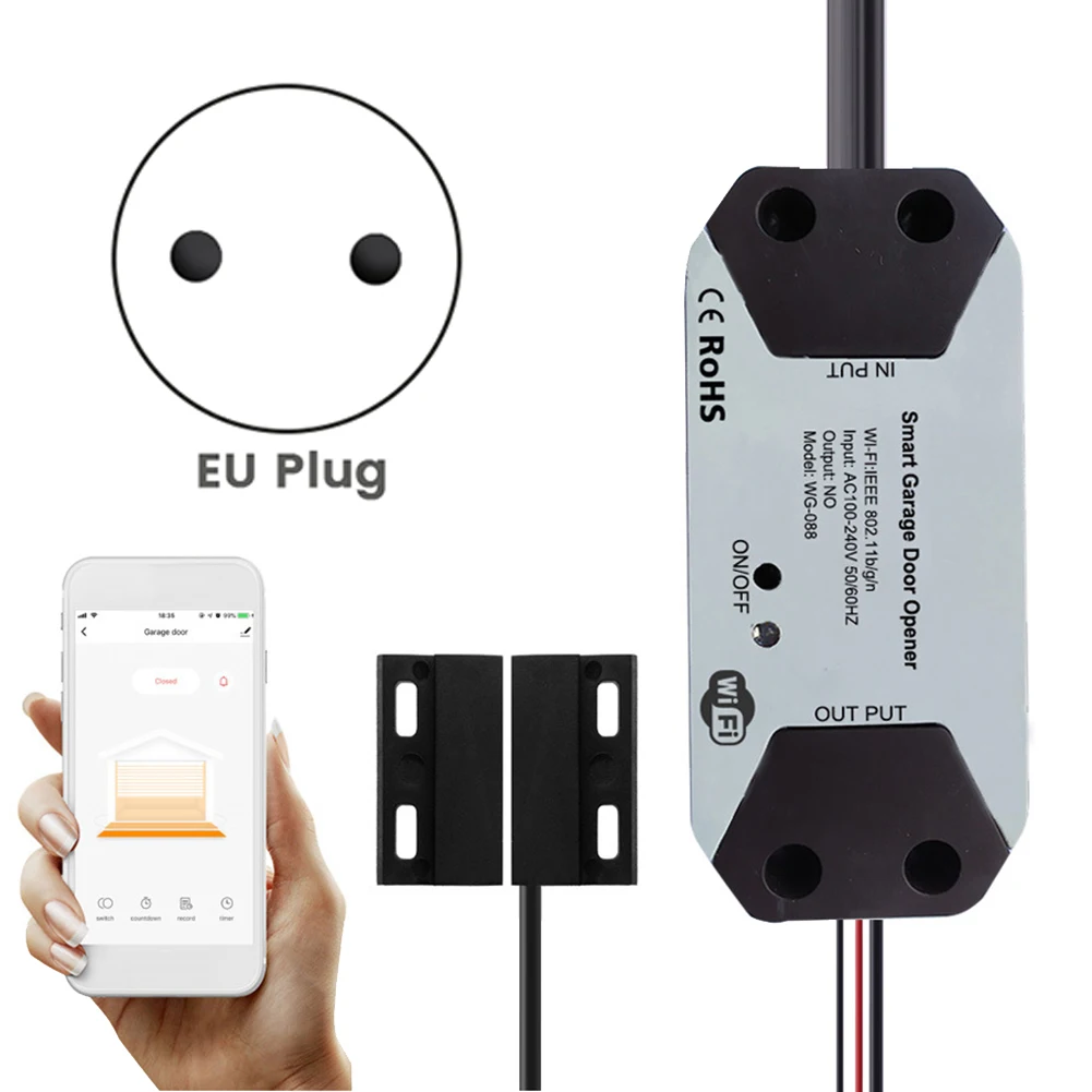 

Умный контроллер для открывания Гаражных дверей, wi-fi переключатель, работает с приложением Google Home SmartLife/Tuya, не требует концентратора, штепсельная вилка европейского стандарта