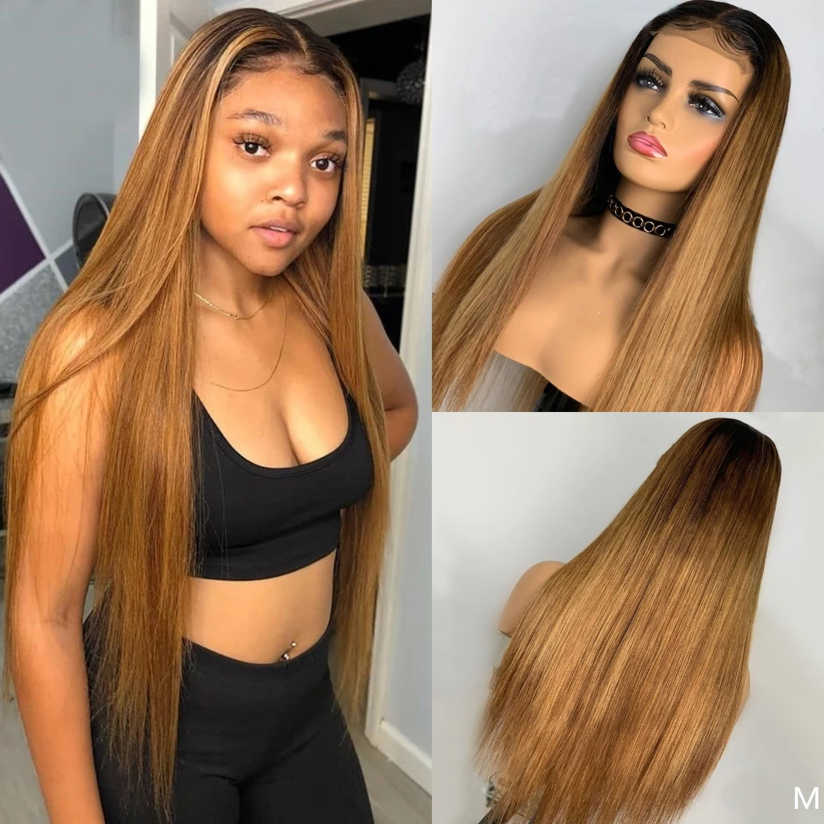 

Long Ombre Blonde Soft 180Density 26“ Silky Straight Lace Front Wig For Black Women Babyhair Preplucked Heat Resistant Glueless