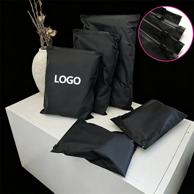 50pcs PE Black Frosted Storage Bags Underwear Clothing Packaging Pouch Private Custom Zipper Sealing Bags Reusable Printed LOGO