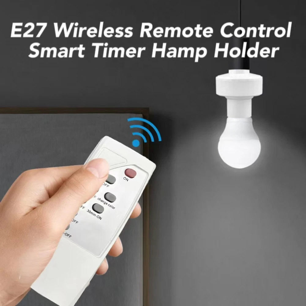 Smart Timer Switch Wireless Remote Control E27 15m Range Lamp Holder 110V 220V ON Off Light Bulb Base Socket Intelligent