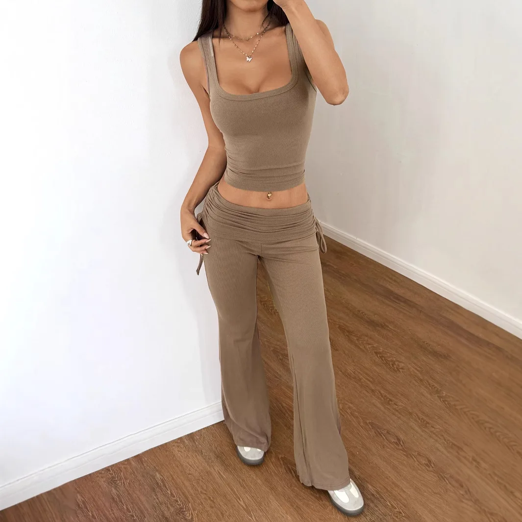 

Y2k Sports Style Women's Set Solid Color Camisole Top Casual Pants Two-piece Set for Spring/summer 2025