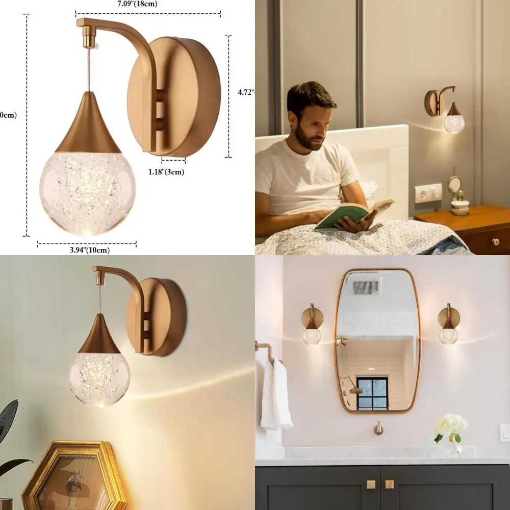 Lampu Dinding Kaca Gelembung LED 5W yang Dapat Diredupkan dalam Warna Putih Hangat untuk Dekorasi Rumah dengan Finishing Kuningan Matte