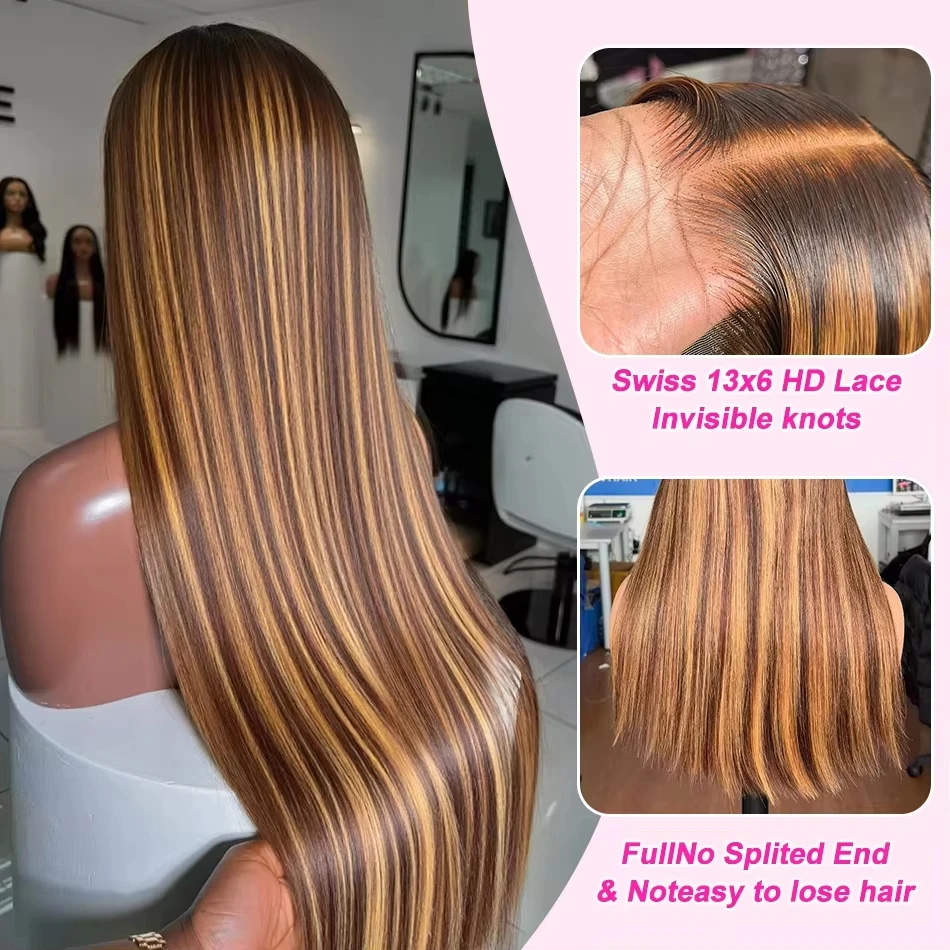 32 Inch 5x5 Straight Highlight HD Lace Front Human Hair 4x4 13x4 Lace Frontal Wigs 4/27 Ombre Honey Blonde Color Wig For Women image 2