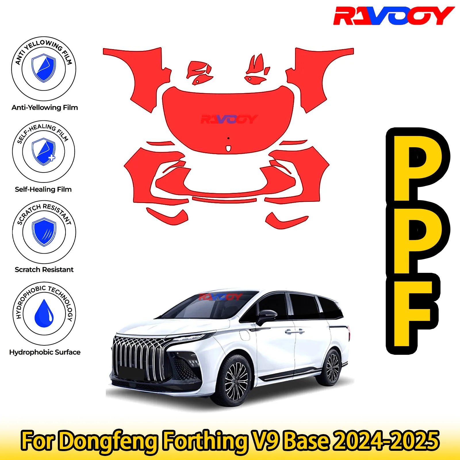 

For Dongfeng Forthing V9 Base 2024-2025 Glossy Matte Black Precut front PPF Kit Paint Protection Film