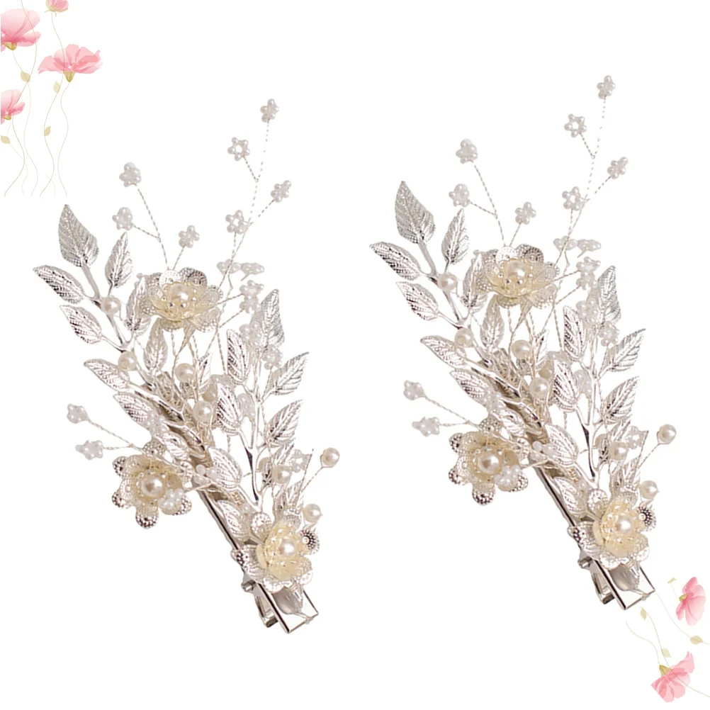 

2Pcs Pearl Hair Clip Set Elegant Leaf Beads Hairpin Lightweight Wedding Party Prom Hair Accessories for Women